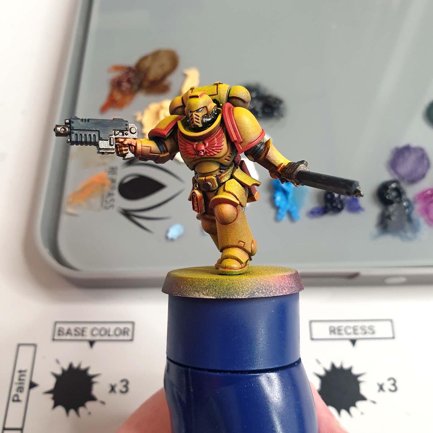 Oil wash stage painting yellow guide